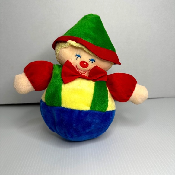Nounours Rare Vintage Clown Plush Wobble Ball Jingle/Roly Poly Multicolor